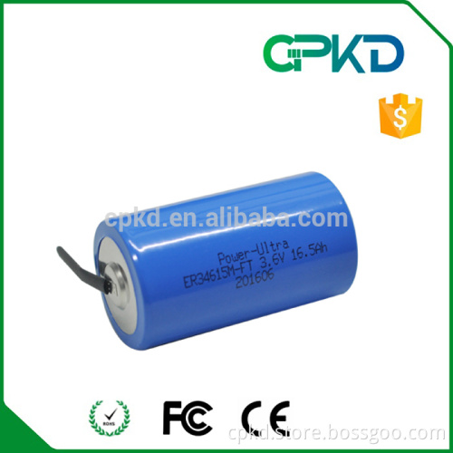 ER34615M 3.6V D size LiSOCl2 battery with solder pin/tab ER34615M-FT 16500mAh